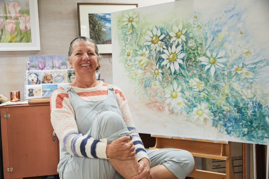Kathy Edwards watercolour artist in the studio