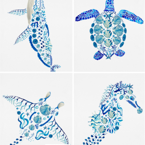 Marine Mosaic set of four art prints by Kathy Edwards