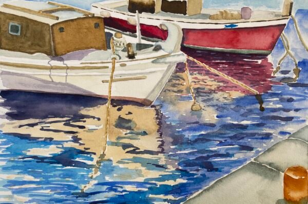 Fishing boats watercolour by Kathy Edwards