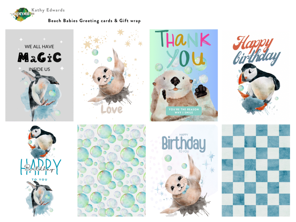 Beach Babies Birthday Cards and wrapping papper