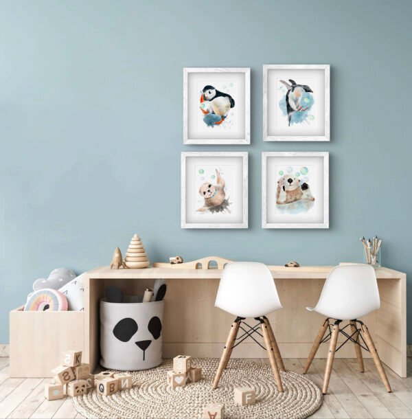 Set of 4 digital download prints. Baby sea animals