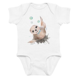 Infant bodysuit - hand painted baby seal with bubbles