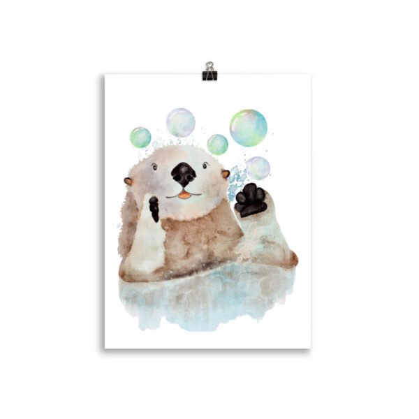 sea otter with bubbles in watercolour
