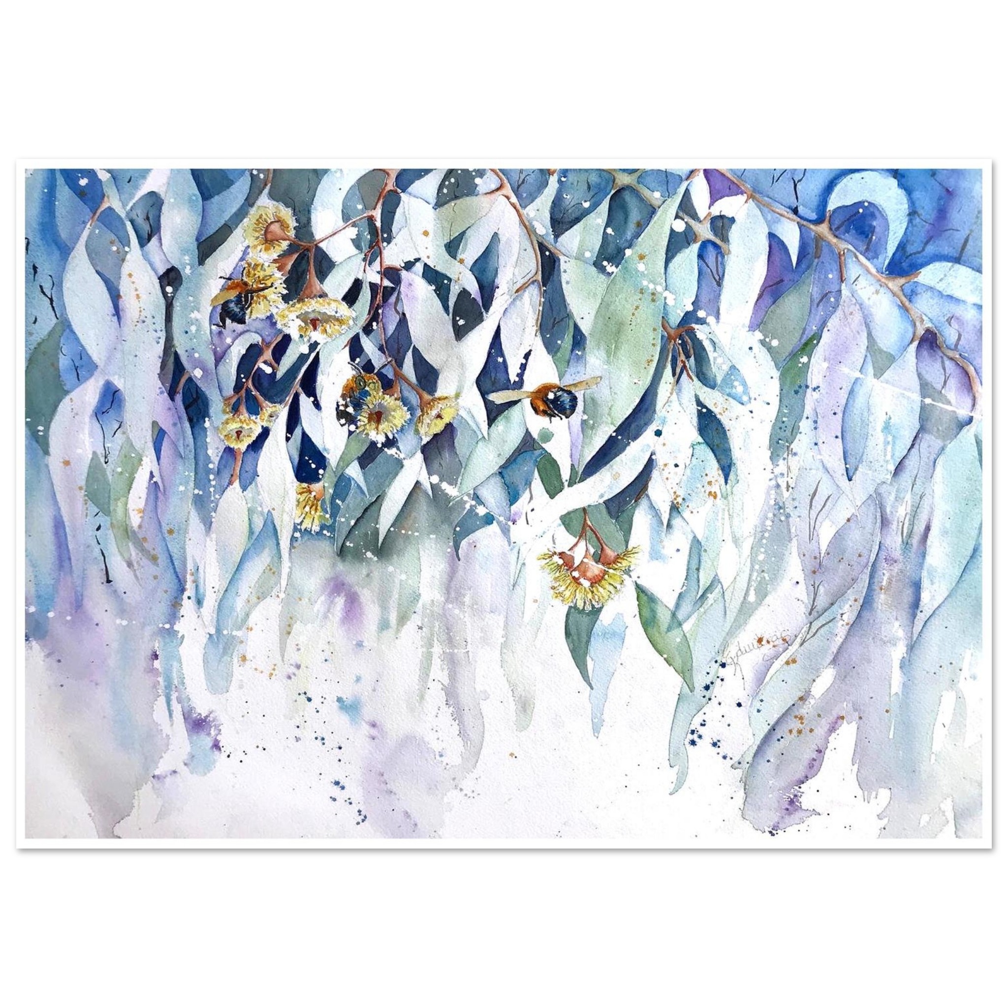 1bb036d0 cfd0 4f27 bbb4 b91fcea3cb23.jpg Blue Bees and Gum Trees Fine Art print