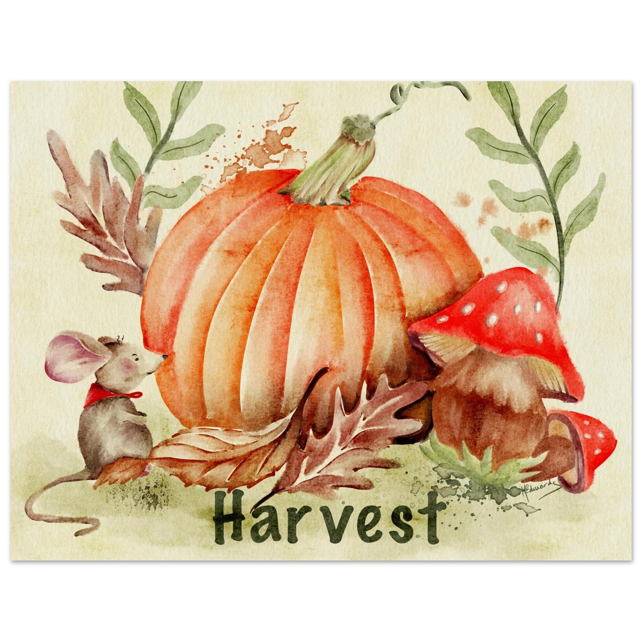 harvest mouse watercolourfine art poster 97504b7e-7104-4b5f-ba01-a11367e182e8