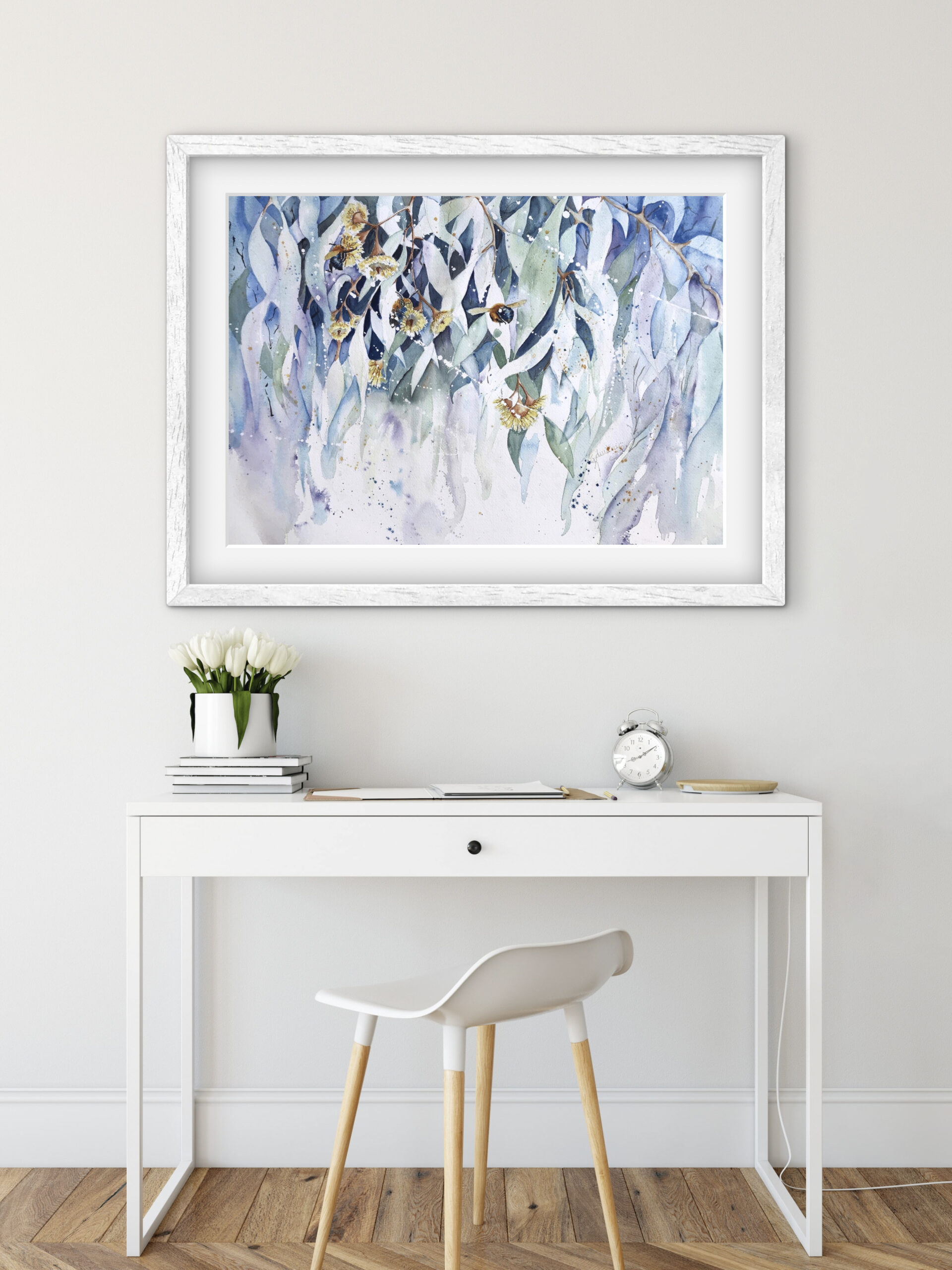 blue bees and gum trees watercolour fine art poster blue bees and gum trees watercolour fine art print
