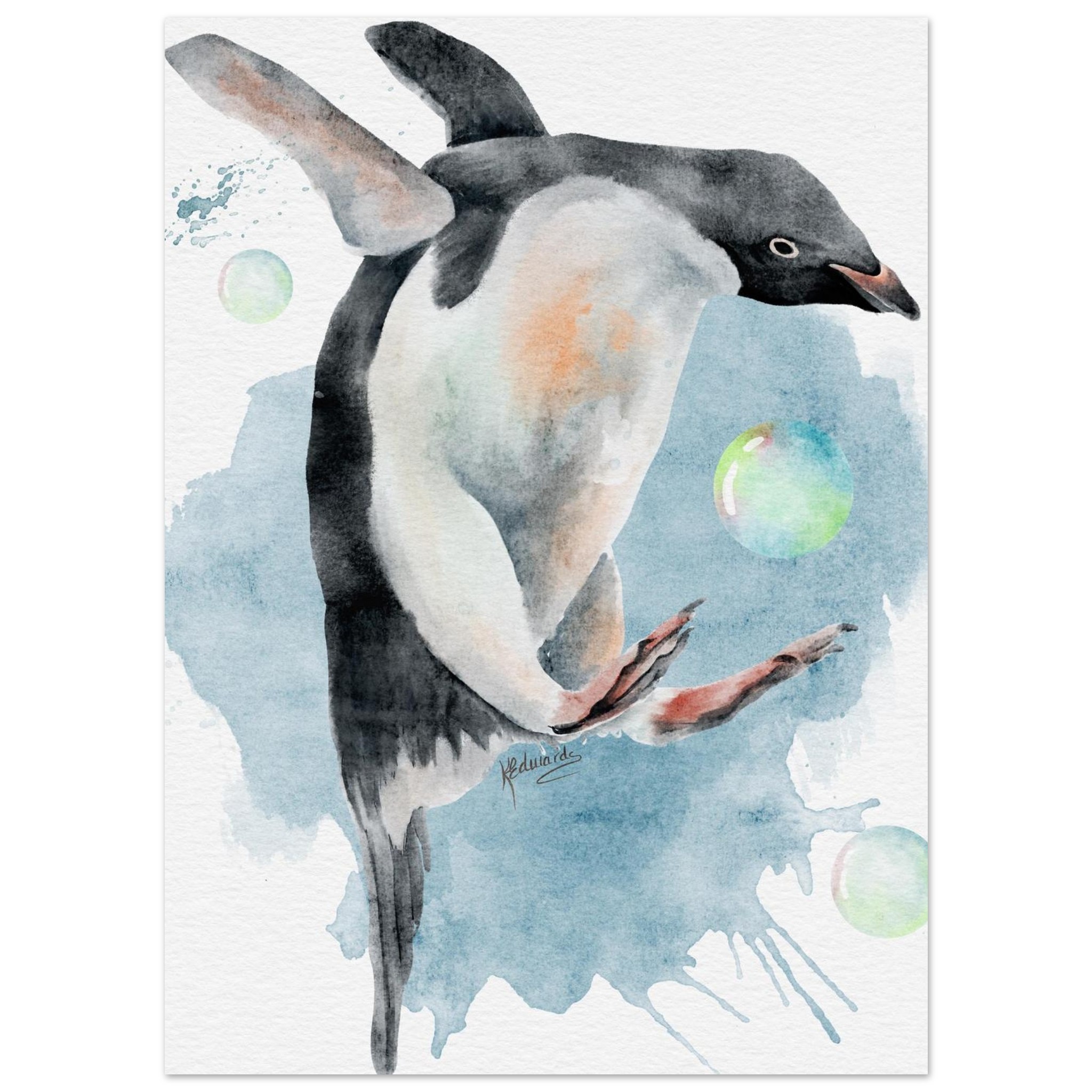 penguin play watercolour fine art poster ed69f66b-3dda-456f-a177-8959d8310793