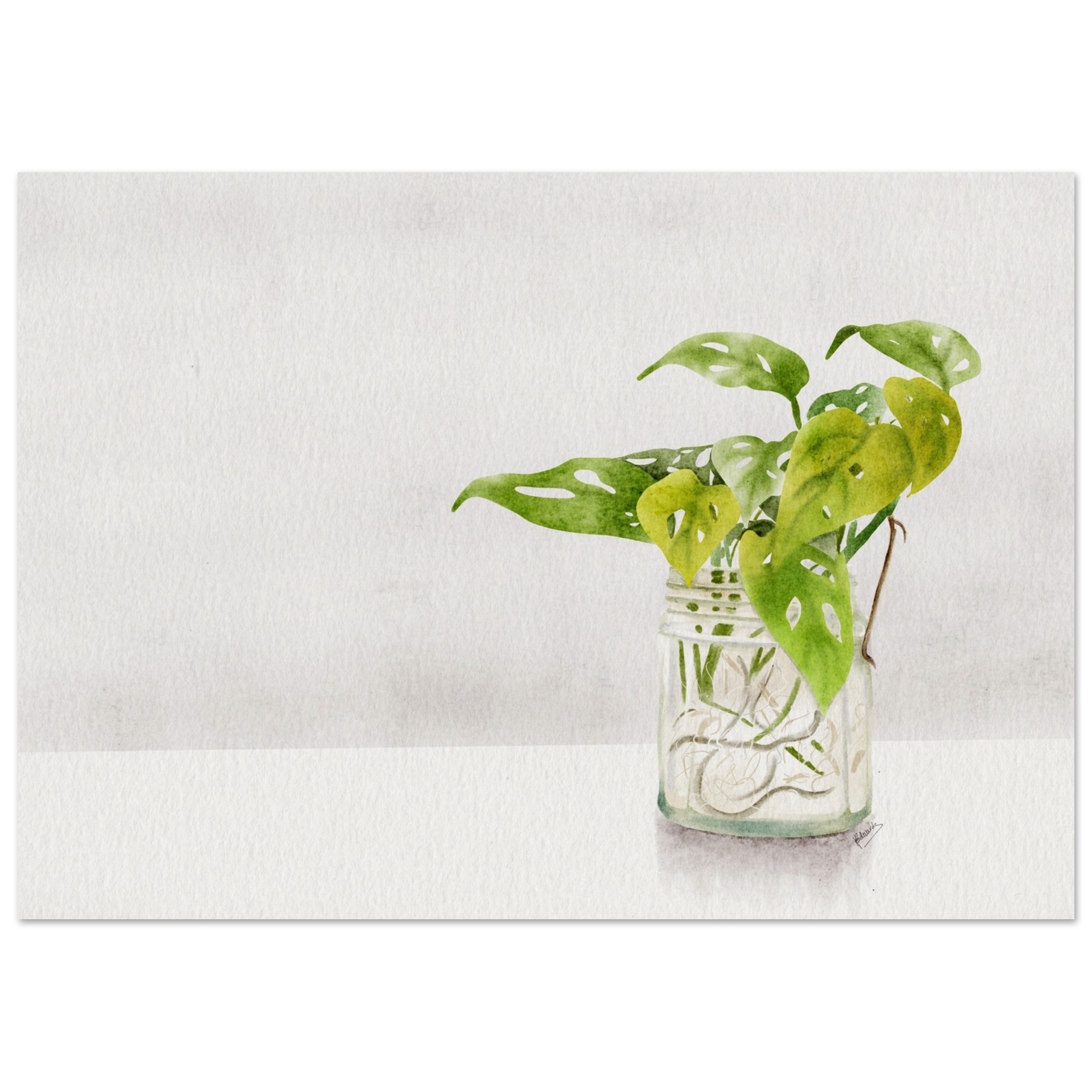 monstera swiss cheese watercolour art print – minimalist green houseplant in glass bottle | botanical wall art by my sprout studio 81669343-82d1-42cd-8c06-3faa97cb5bcd